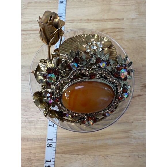 Gold Tone Wearable Jewelry Lot Mixed Styles & Pieces Includes Rhinestone Brooch - Picture 7 of 12